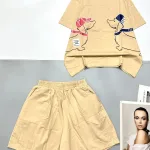 Đồ bộ thun nữ quần đùi áo in hình hai chú chó