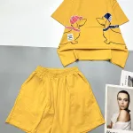 Đồ bộ thun nữ quần đùi áo in hình hai chú chó