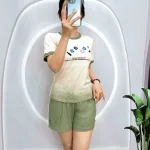 Đồ bộ thun nữ quần đùi áo loang 2 màu in chữ miss ou