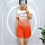 Đồ bộ thun nữ quần đùi áo loang 2 màu in chữ miss ou