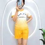 Đồ bộ thun nữ quần đùi áo loang 2 màu in chữ miss ou