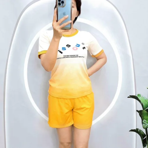 Đồ bộ thun nữ quần đùi áo loang 2 màu in chữ miss ou