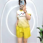 Đồ bộ thun nữ quần đùi áo loang 2 màu in chữ miss ou