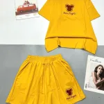 Đồ bộ thun nữ quần đùi áo tay ngắn in hình gấu nhỏ