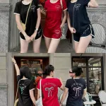 Đồ bộ thun nữ quần đùi áo tay ngắn in hình nơ