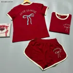 Đồ bộ thun nữ quần đùi áo tay ngắn in hình nơ