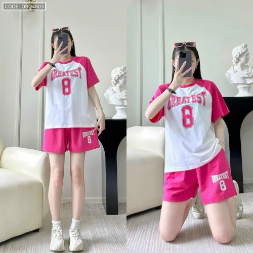 Đồ bộ thun nữ quần đùi áo tay ngắn in số 8
