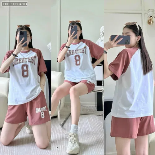 Đồ bộ thun nữ quần đùi áo tay ngắn in số 8
