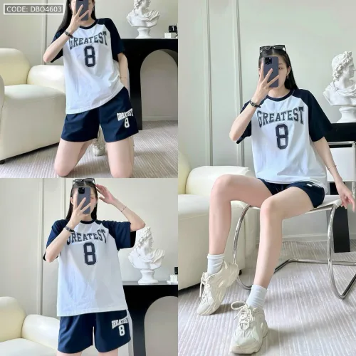 Đồ bộ thun nữ quần đùi áo tay ngắn in số 8