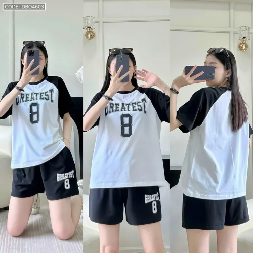 Đồ bộ thun nữ quần đùi áo tay ngắn in số 8