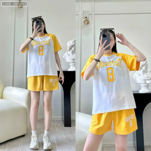 Đồ bộ thun nữ quần đùi áo tay ngắn in số 8