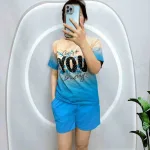 Đồ bộ thun nữ quần đùi áo tay ngắn loang hai màu in chữ YOU