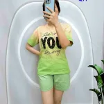 Đồ bộ thun nữ quần đùi áo tay ngắn loang hai màu in chữ YOU