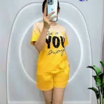 Đồ bộ thun nữ quần đùi áo tay ngắn loang hai màu in chữ YOU