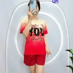 Đồ bộ thun nữ quần đùi áo tay ngắn loang hai màu in chữ YOU