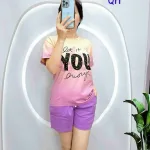 Đồ bộ thun nữ quần đùi áo tay ngắn loang hai màu in chữ YOU