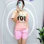 Đồ bộ thun nữ quần đùi áo tay ngắn loang hai màu in chữ YOU
