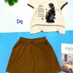 Đồ bộ thun nữ quần đùi cùng màu viền áo hình cô gái đeo túi
