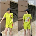 Đồ bộ thun nữ quần đùi in con thỏ bên trái form rộng 65kg