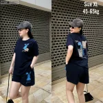 Đồ bộ thun nữ quần đùi in con thỏ bên trái form rộng 65kg