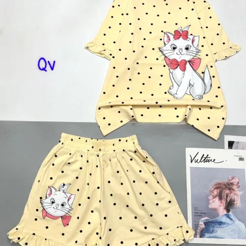 Đồ bộ thun nữ quần đùi ống viền xoè in hình mèo