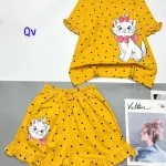 Đồ bộ thun nữ quần đùi ống viền xoè in hình mèo