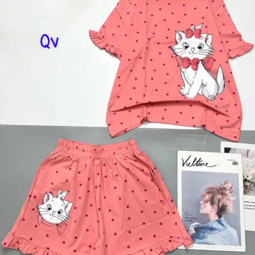 Đồ bộ thun nữ quần đùi ống viền xoè in hình mèo