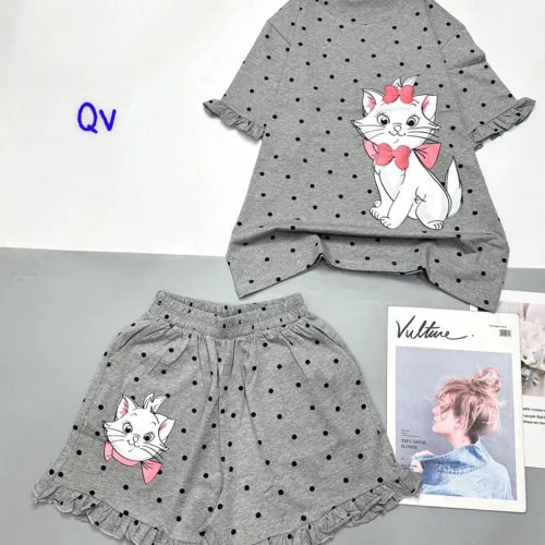 Đồ bộ thun nữ quần đùi ống viền xoè in hình mèo