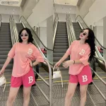 Đồ bộ thun nữ quần đùi thuê chữ B bên trái form rộng 65kg