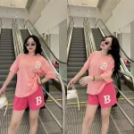 Đồ bộ thun nữ quần đùi thuê chữ B bên trái form rộng 65kg