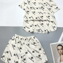Đồ bộ tơ xước quần đùi áo sơ mi tay ngắn cổ bẻ in hoạ tiết