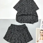 Đồ bộ tơ xước quần đùi áo sơ mi tay ngắn cổ bẻ in hoạ tiết