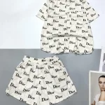Đồ bộ tơ xước quần đùi áo sơ mi tay ngắn cổ bẻ in hoạ tiết