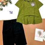 Đồ bộ tơ xước quần ngố đen áo sơ mi tay ngắn in hình bên trái