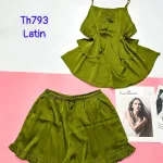 Đồ bộ trơn quần đùi latin áo có nơ nhỏ 2 dây