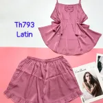 Đồ bộ trơn quần đùi latin áo có nơ nhỏ 2 dây