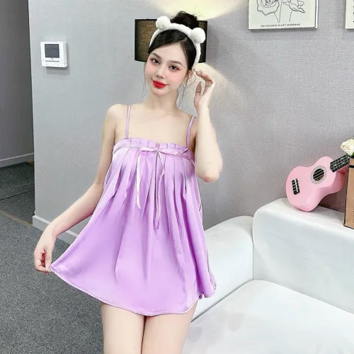 Đồ bộ trơn quần đùi latin áo hai dây xếp bèo nơ trước siêu mát
