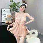 Đồ bộ trơn quần đùi latin áo hai dây xếp bèo nơ trước siêu mát