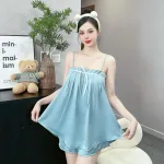Đồ bộ trơn quần đùi latin áo hai dây xếp bèo nơ trước siêu mát