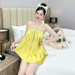 Đồ bộ trơn quần đùi latin áo hai dây xếp bèo nơ trước siêu mát
