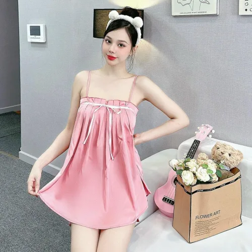 Đồ bộ trơn quần đùi latin áo hai dây xếp bèo nơ trước siêu mát