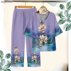 Đồ bộ trung niên chất siêu đẹp quần dài in bông có 3 size