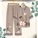 Đồ bộ trung niên chất siêu đẹp quần dài in bông có 3 size