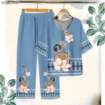 Đồ bộ trung niên chất siêu đẹp quần dài in bông có 3 size