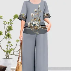 Đồ bộ trung niên đính đá la tin quần dài in bông có 3 size