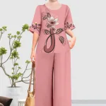 Đồ bộ trung niên đính đá la tin quần dài in bông có 3 size