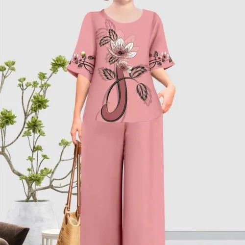 Đồ bộ trung niên đính đá la tin quần dài in bông có 3 size