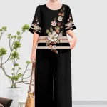 Đồ bộ trung niên đính đá la tin quần dài in bông có 3 size