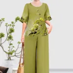 Đồ bộ trung niên đính đá la tin quần dài in bông có 3 size