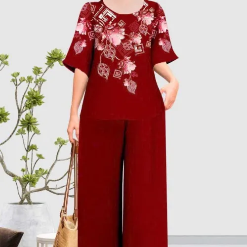 Đồ bộ trung niên đính đá la tin quần dài in bông có 3 size